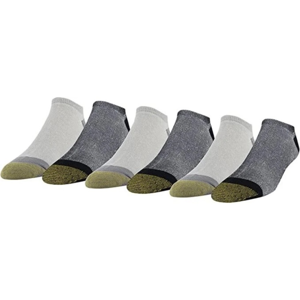 656 Gold Toe Cotton Blend No Show 6 pairs Athletic black grey large men’s